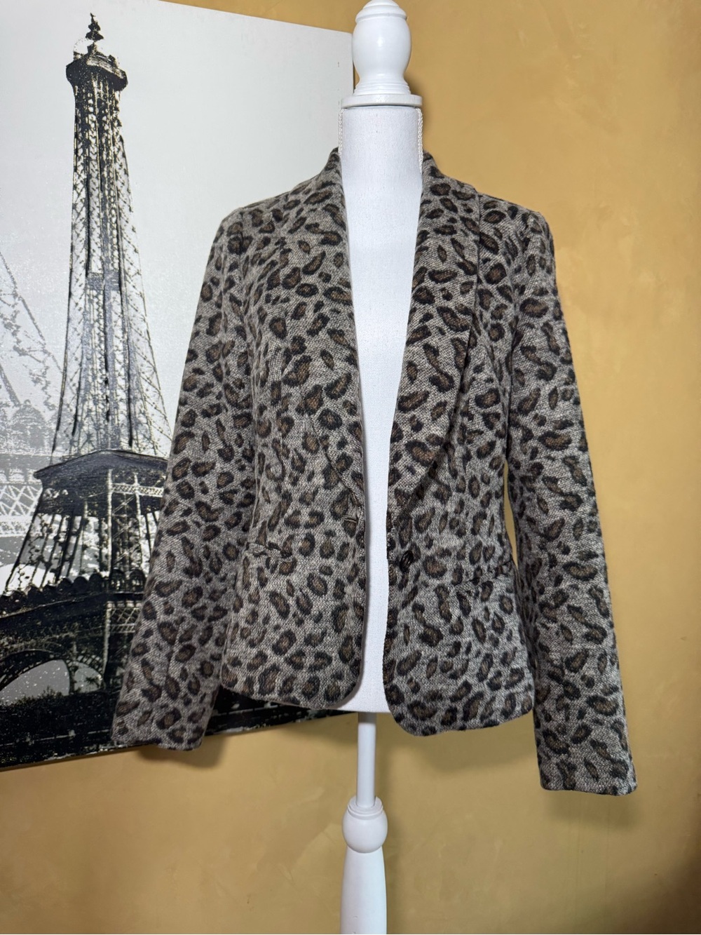 LOFT Leopard Print Open Blazer Jacket in Taupe and Brown